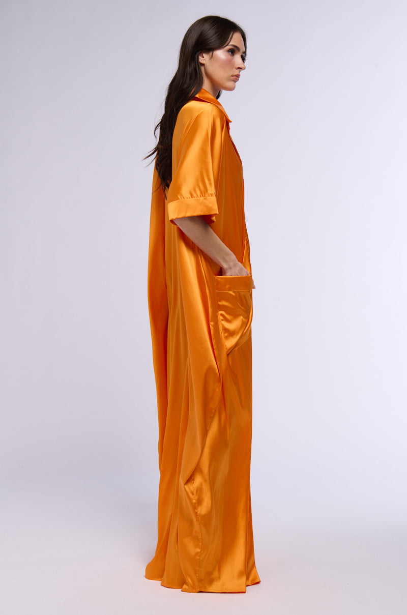 Full View Shes Rich Oversized Satin Jumpsuit In Orange 4