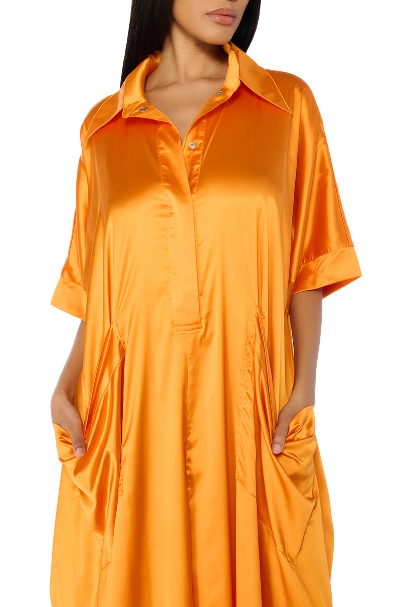 Extra View Shes Rich Oversized Satin Jumpsuit In Orange 12