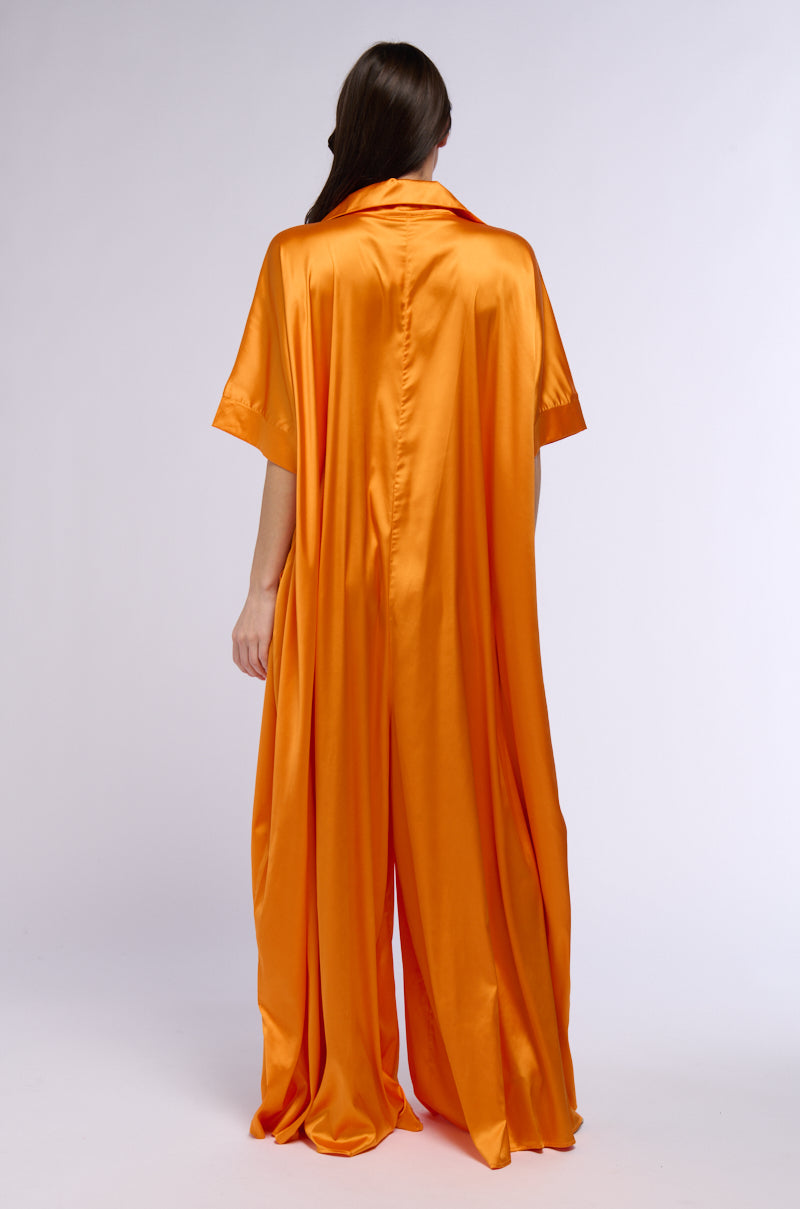 Extra View Shes Rich Oversized Satin Jumpsuit In Orange 5