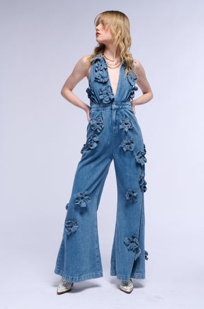 Floral denim jumpsuit online