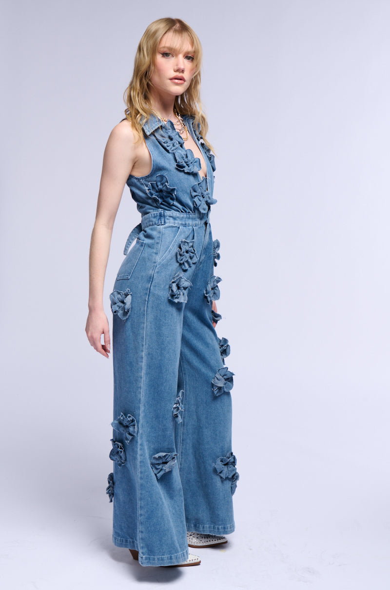 Detail View Shiloh Floral Denim Jumpsuit