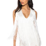 Front View Shiloh Sleeveless Fringe Top In White