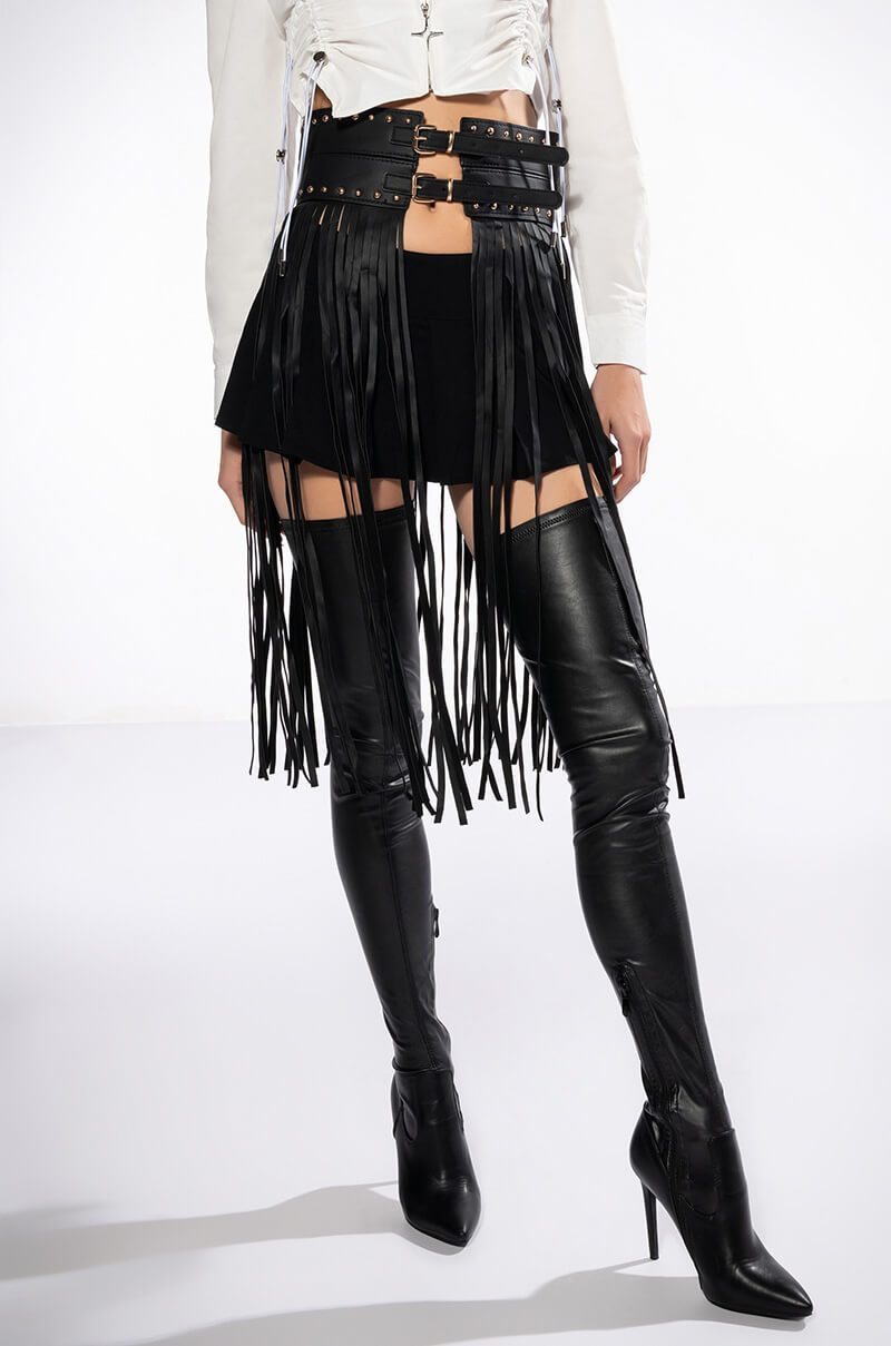 Front View Shiloh Studded Western Fringe Belt