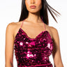 Front View Shimmy Shimmy Sequin Handkerchief Top In Pink