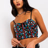 Front View Shine Bright Rhinestone Corset Crop Top in Black Multi