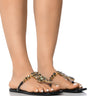 Front View Shinee Embellished Flat Sandal In Black