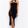 Front View Shoot For The Stars Cross Front Strapless Midi Dress in Black