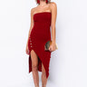 Front View Shoot For The Stars Cross Front Strapless Midi Dress in Burgundy