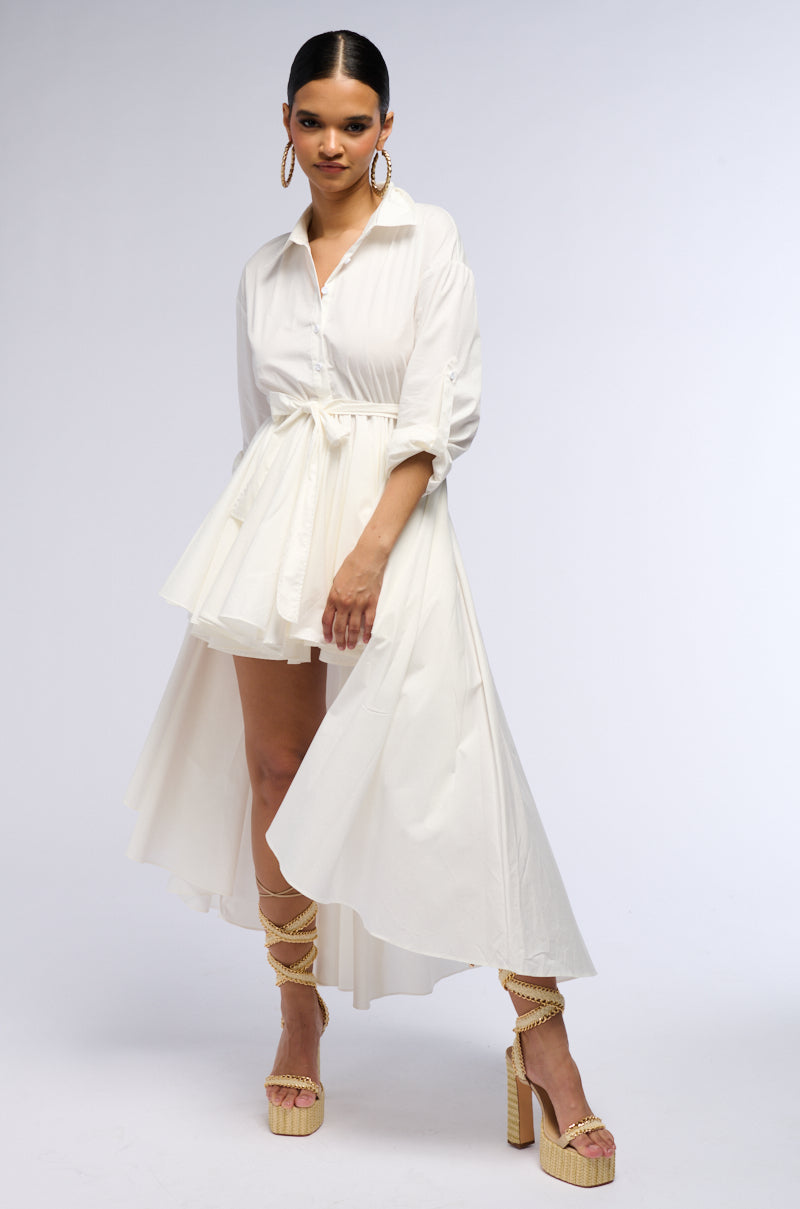 SHOW A LITTLE LEG POPLIN HIGH LOW DRESS – AKIRA SHOW A LITTLE LEG POPLIN HIGH LOW DRESS – AKIRA