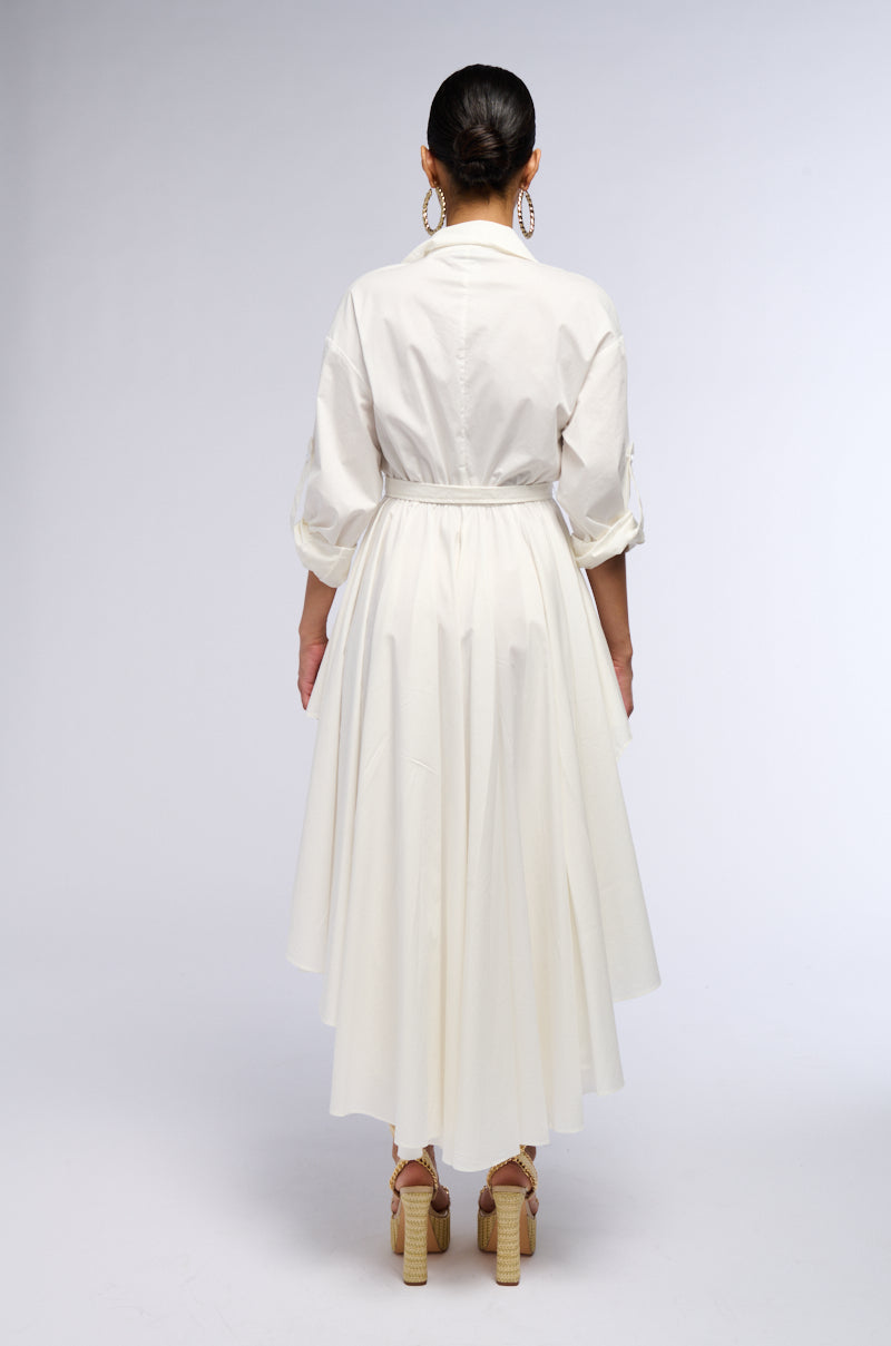 Back View Show A Little Leg Poplin High Low Dress
