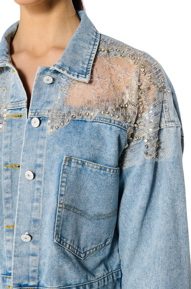 Extra View Show It Off Sequin Denim Jacket