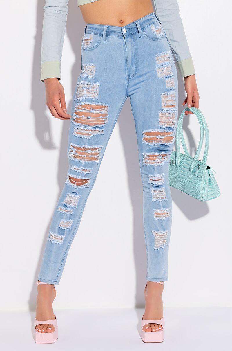 Front View Show Me Baby Distressed Skinny Jeans