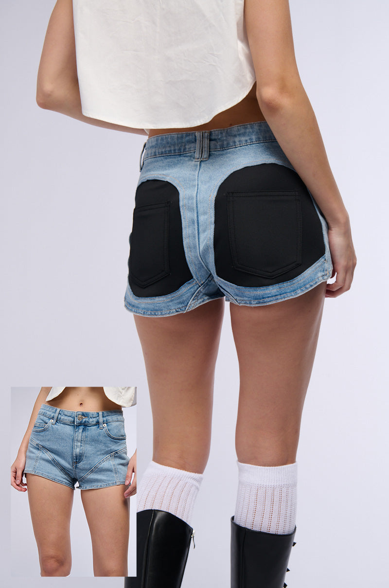 Extra View Show Me What You Got Denim Mini Shorts