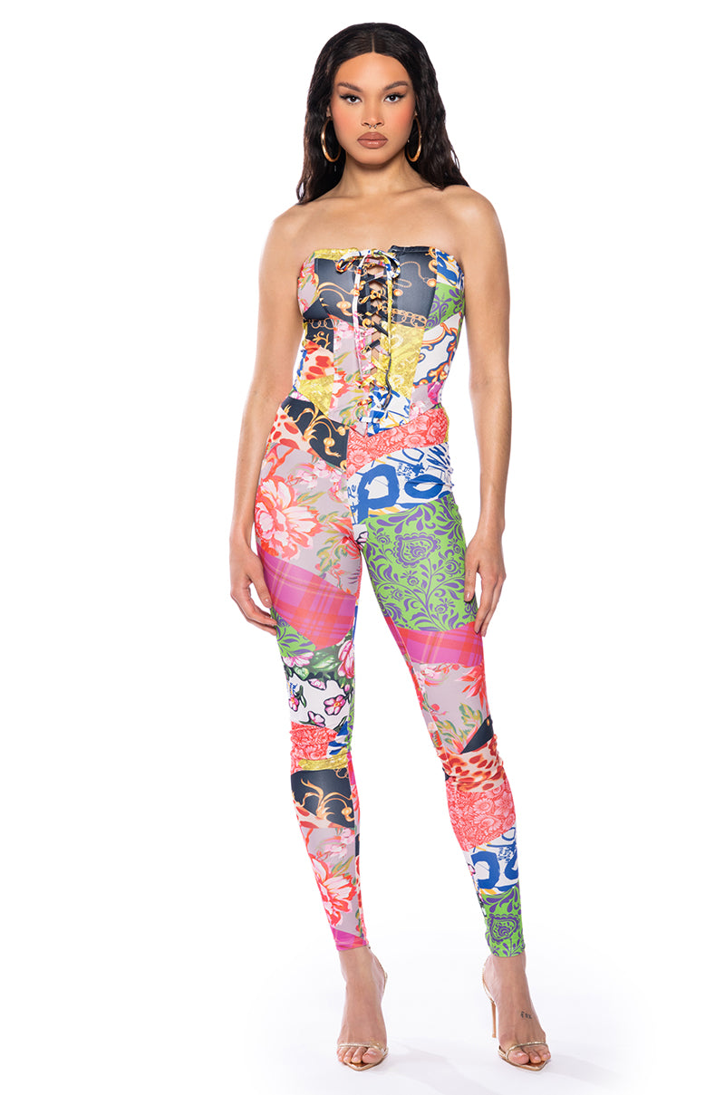 SHOW OFF LACE UP CORSET AND PANT SET view 0