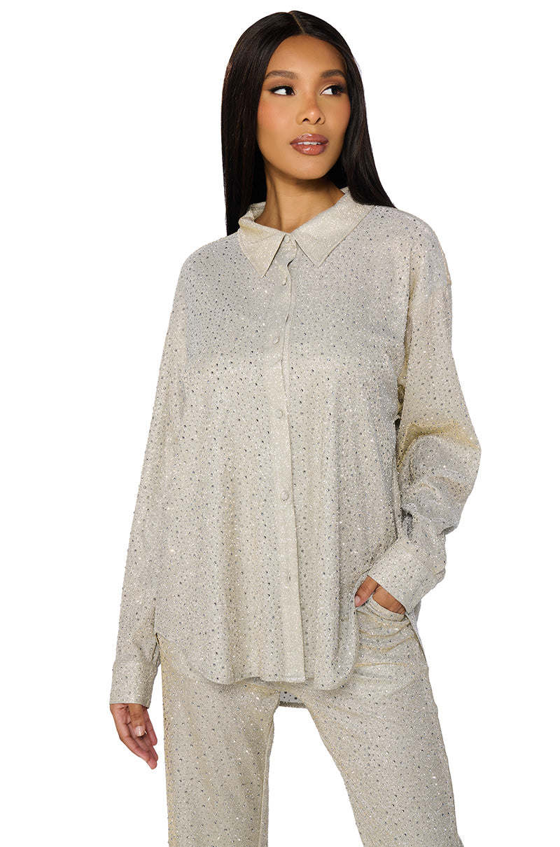 Front View Show Off Season Embellished Button Down