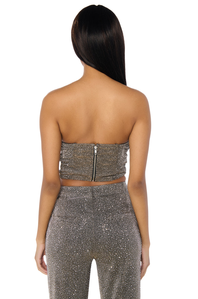 Detail View Show Off Season Ruched Corset Top In Charcoal