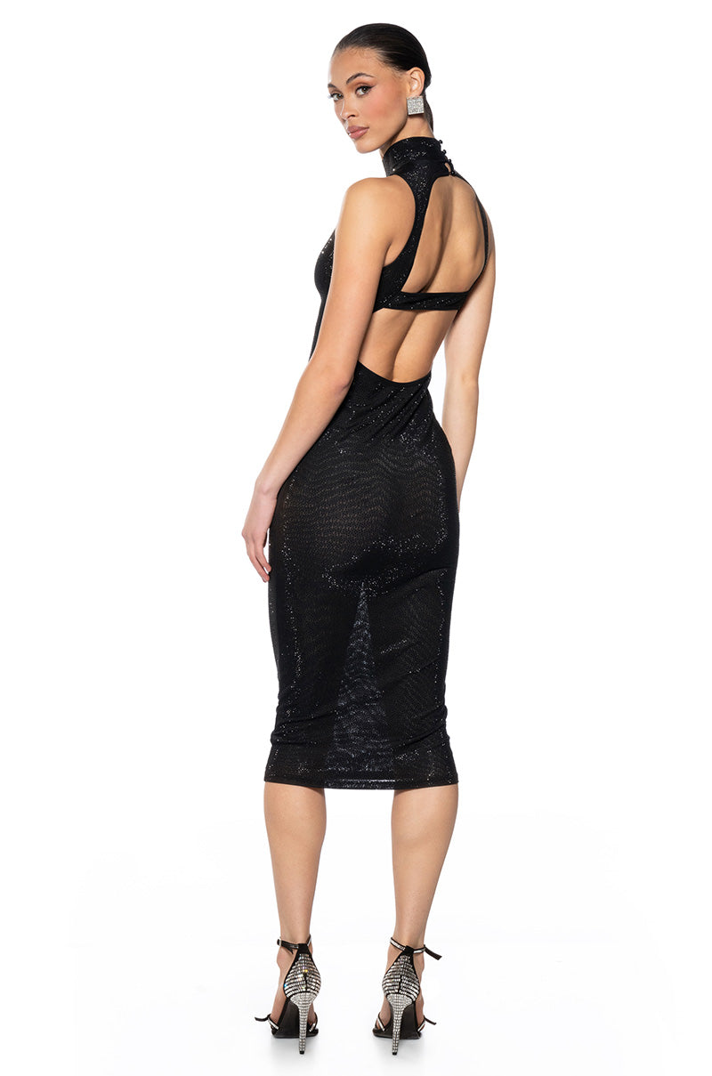 Side View Showstopper Open Back Midi Dress