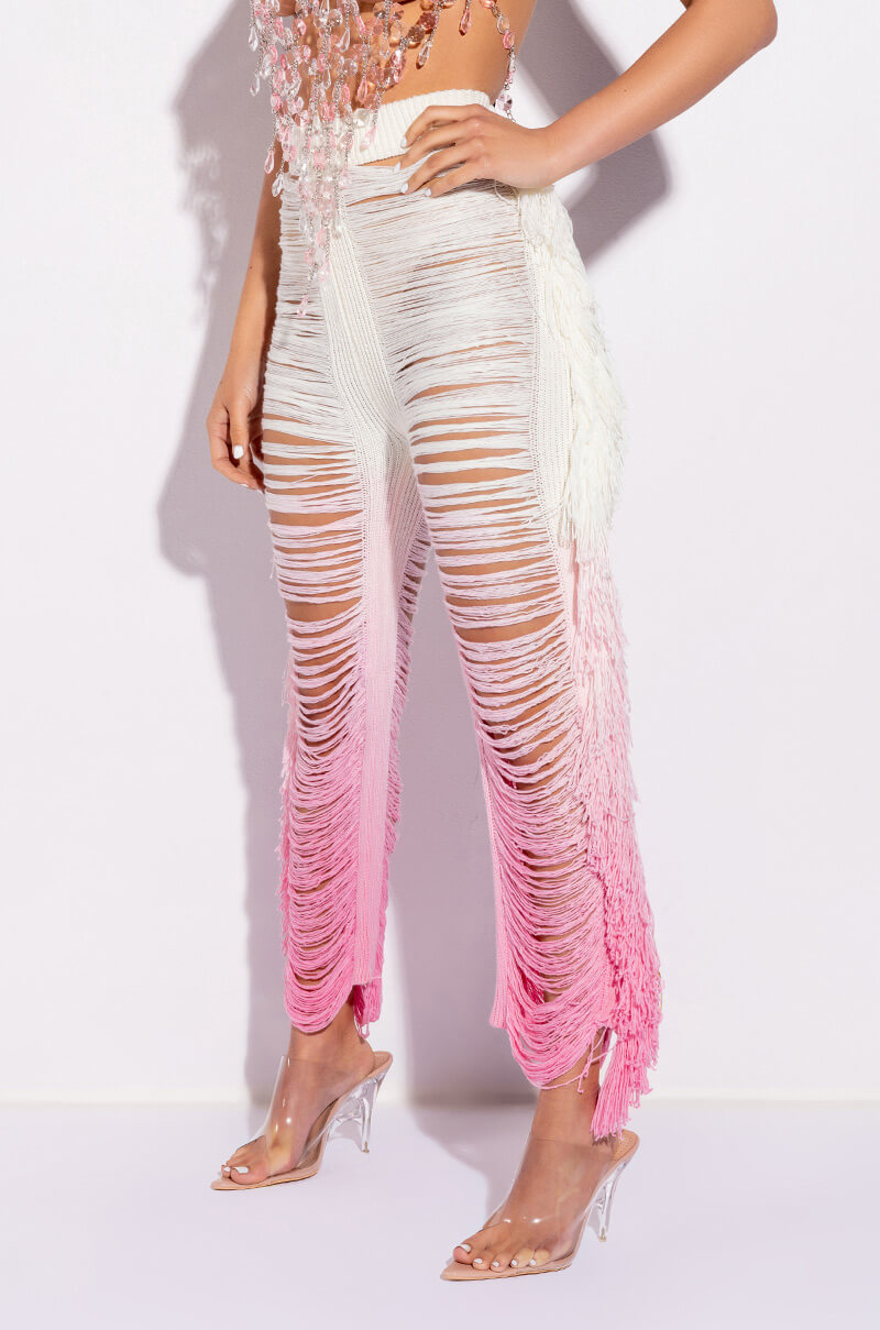Front View Shredded High Waist Knit Pants