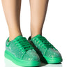 Front View Sia Embellished Sneaker In Green