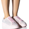 Front View Sia Embellished Sneaker In Pink