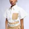 Front View Sienna Belted Short Sleeve Button Down Blouse