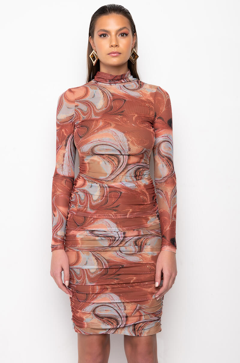 SILENCE MIDI RUCHED MESH DRESS – AKIRA SILENCE MIDI RUCHED MESH DRESS – AKIRA