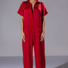 Front View Silent Dreamer Short Sleeve Satin Jumpsuit