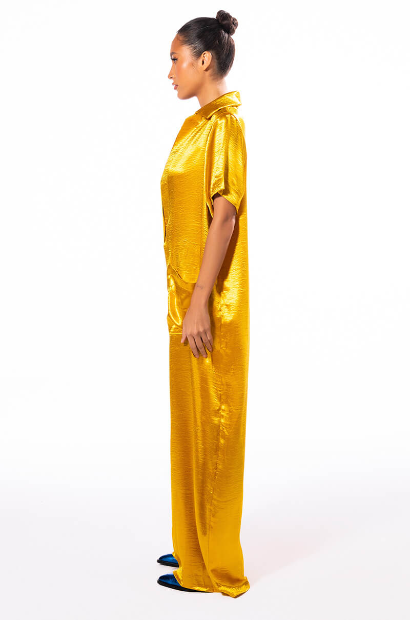 Detail View Silent Dreamer Short Sleeve Satin Jumpsuit