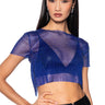 Front View Silent Moves Open Back Rhinestone Top In Royal Blue