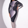 Front View Silhouette Mock Neck Long Sleeve Midi Dress