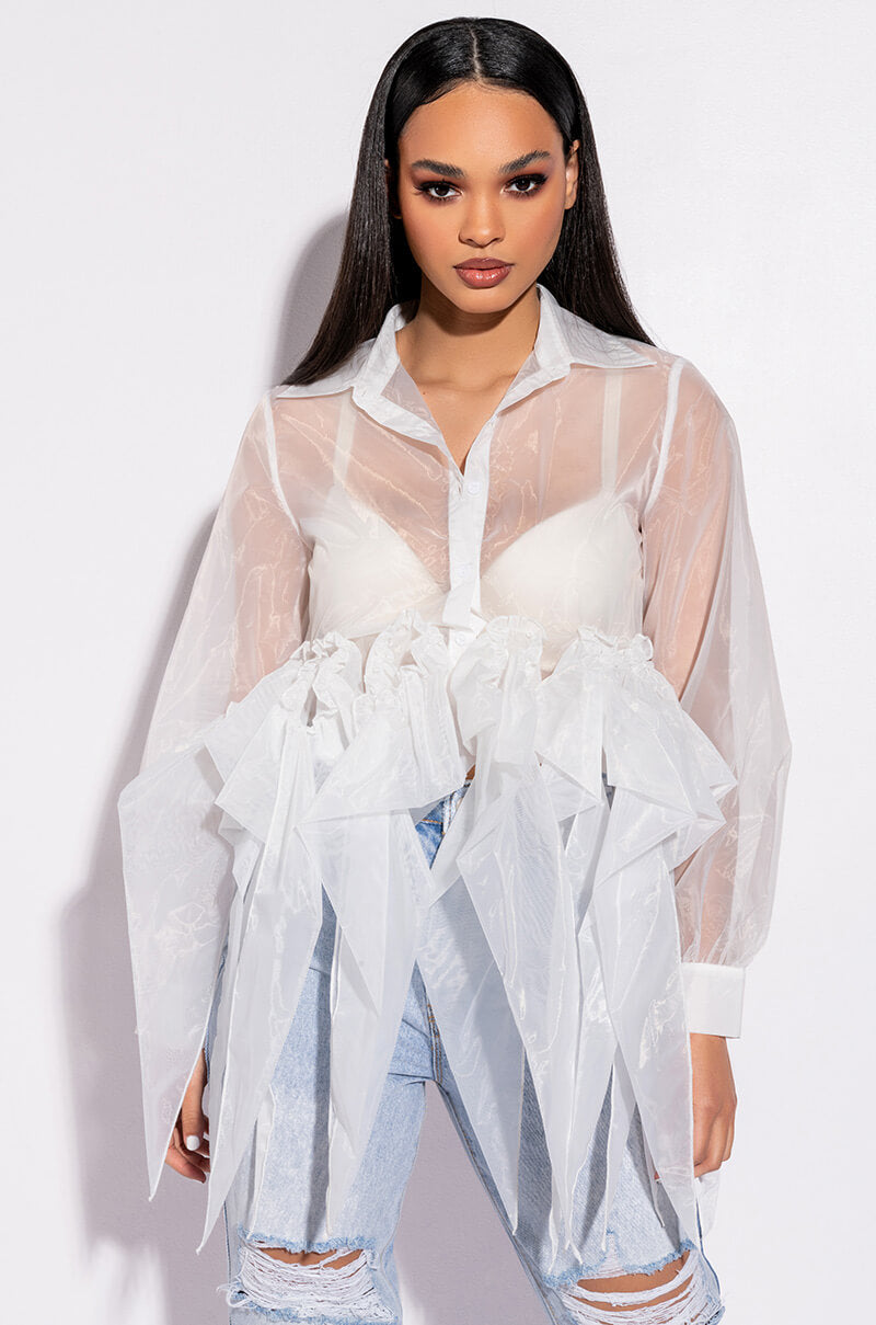 Front View Silk Chiffon Button Down Blouse