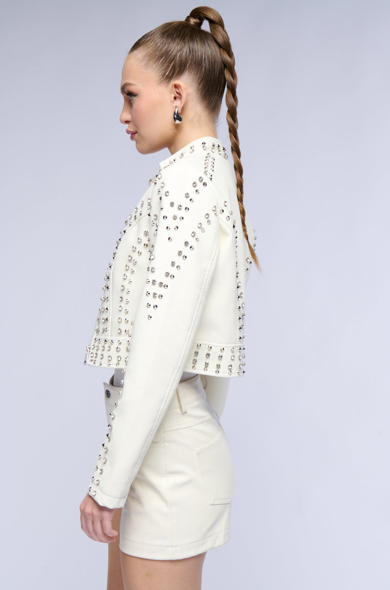 Back View Silvia Studded Faux Leather Moto Jacket