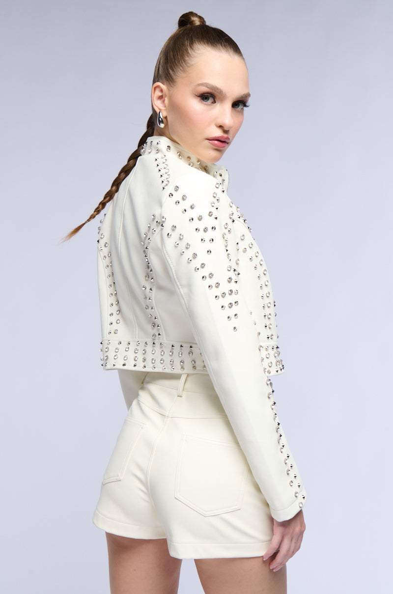 Detail View Silvia Studded Faux Leather Moto Jacket