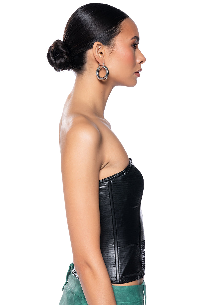 Detail View Sin City Shredded Faux Leather Corset 3
