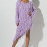 Front View Sipping On Champagne Fuzzy Midi Dress in Lavender