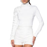 Front View Skip A Beat Long Sleeve Mock Neck Organza Scale Top