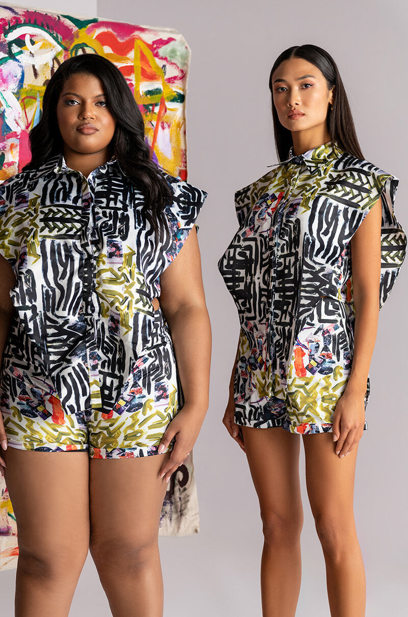 Front View Skyart X Akira Satin Button Up Blouse