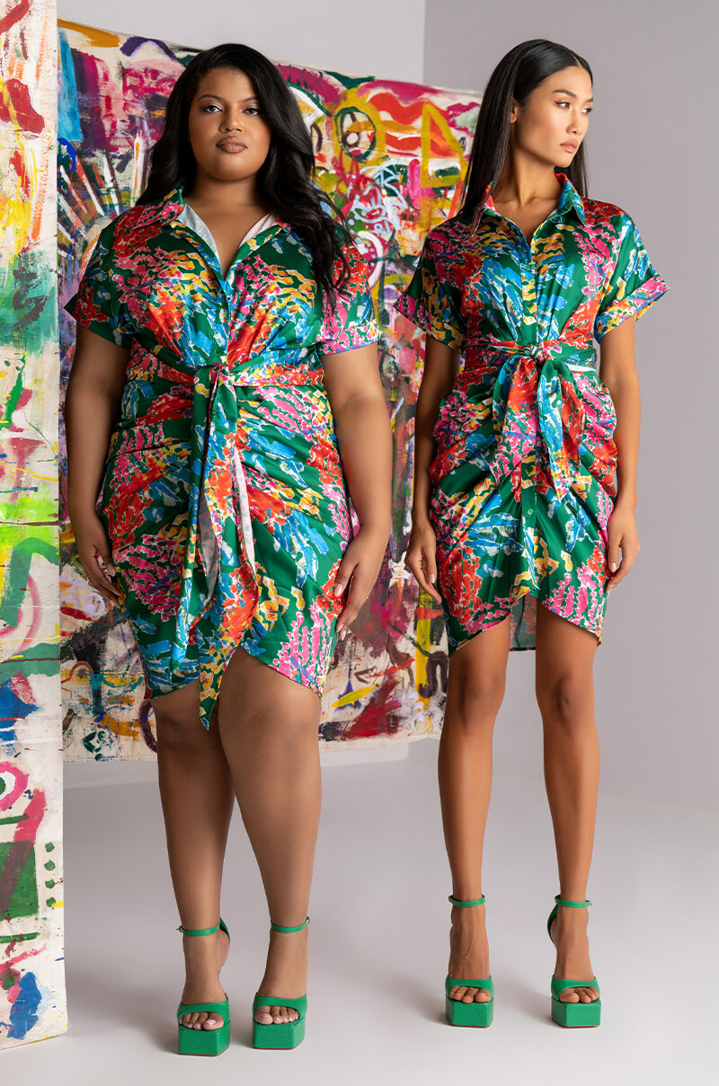Front View Skyart X Akira Satin Midi Dress