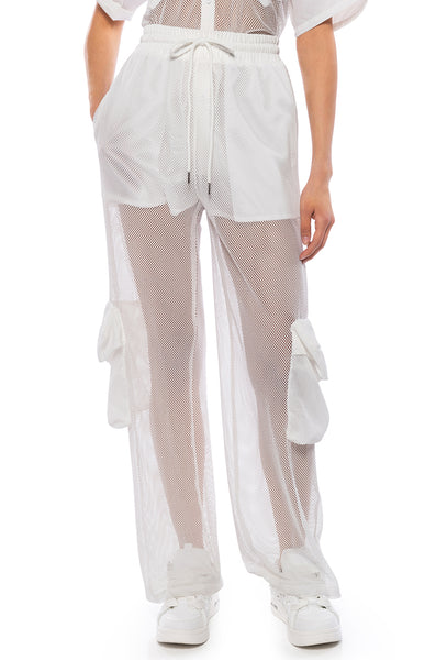 CARGO POCKET MESH SHEER JOGGER IN WHITE – AKIRA