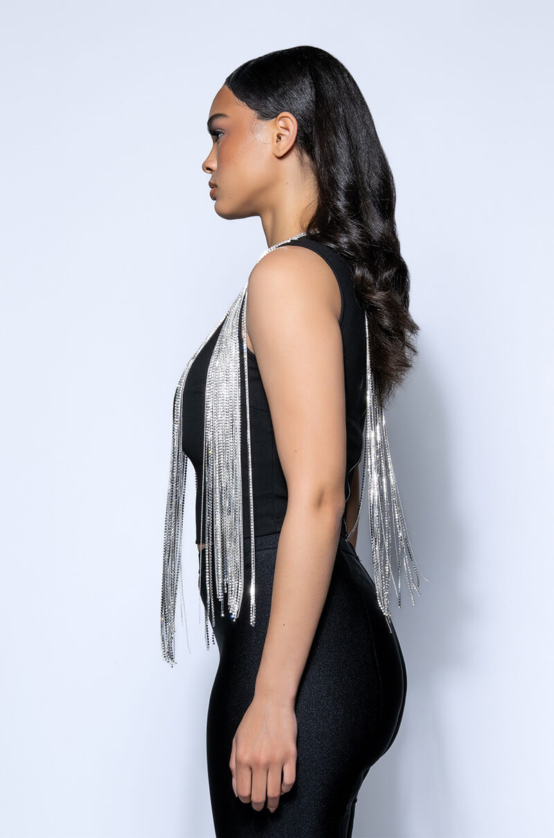 Full View Slay Rhinestone Fringe Crop Top