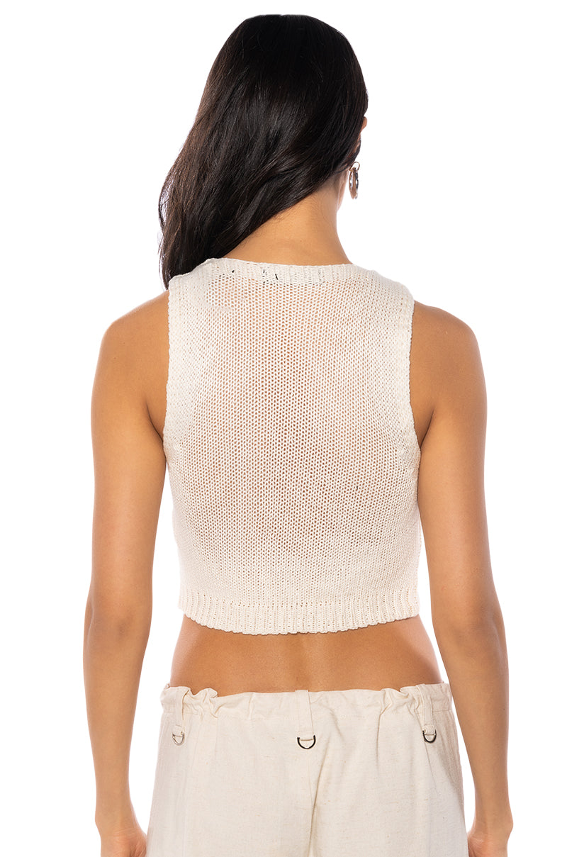 Full View Slay Sleeveless Shredded Knit Crop Top In Ivory 9