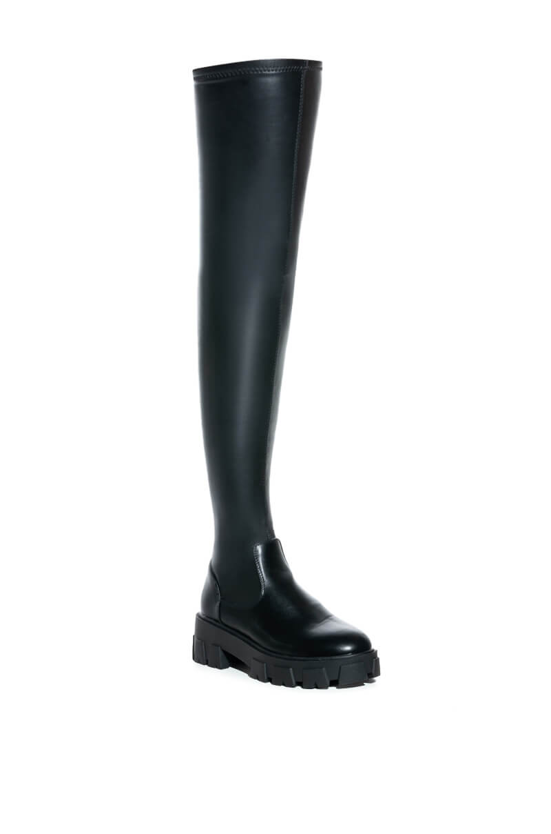 Back View **slim Fit** Azalea Wang Late Nights Fitted Over The Knee Flatform Boot