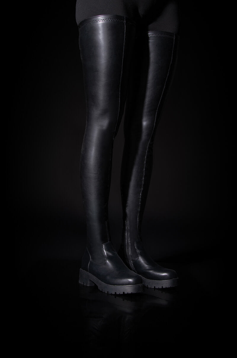 **SLIM FIT** AZALEA WANG SURGICAL FLATFORM BOOT IN STRETCH PU view 0