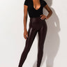 Front View Slim Thicc Faux Leather Leggings  in Burgundy