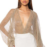 Front View Slow Motion Long Sleeve Wrap Front Bodysuit In Champagne