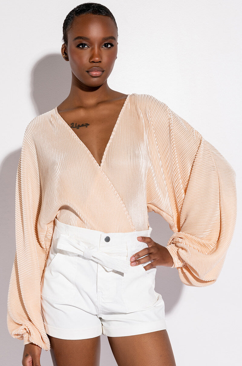 Front View Slow Motion Long Sleeve Wrap Front Bodysuit