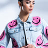 Front View Smiley Face Denim Jacket