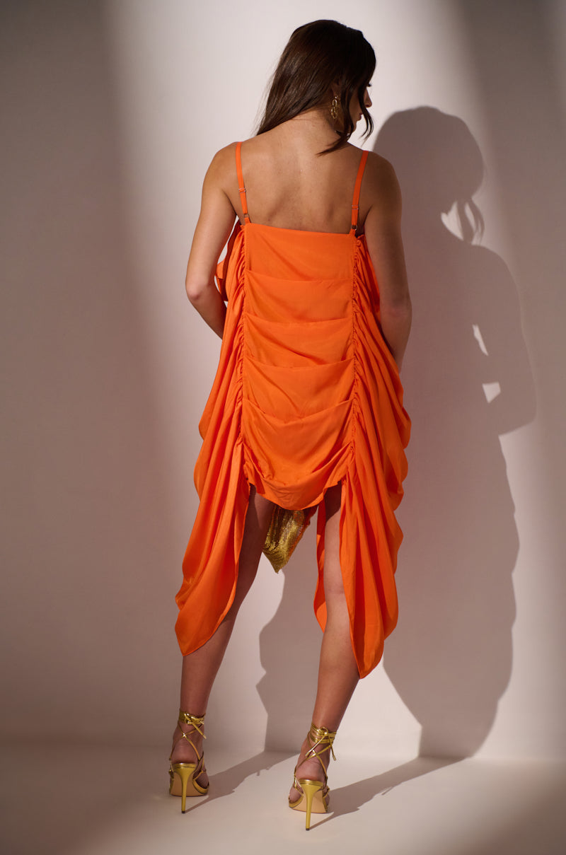 Extra View Smooth Operator Ruched Mini Dress In Orange