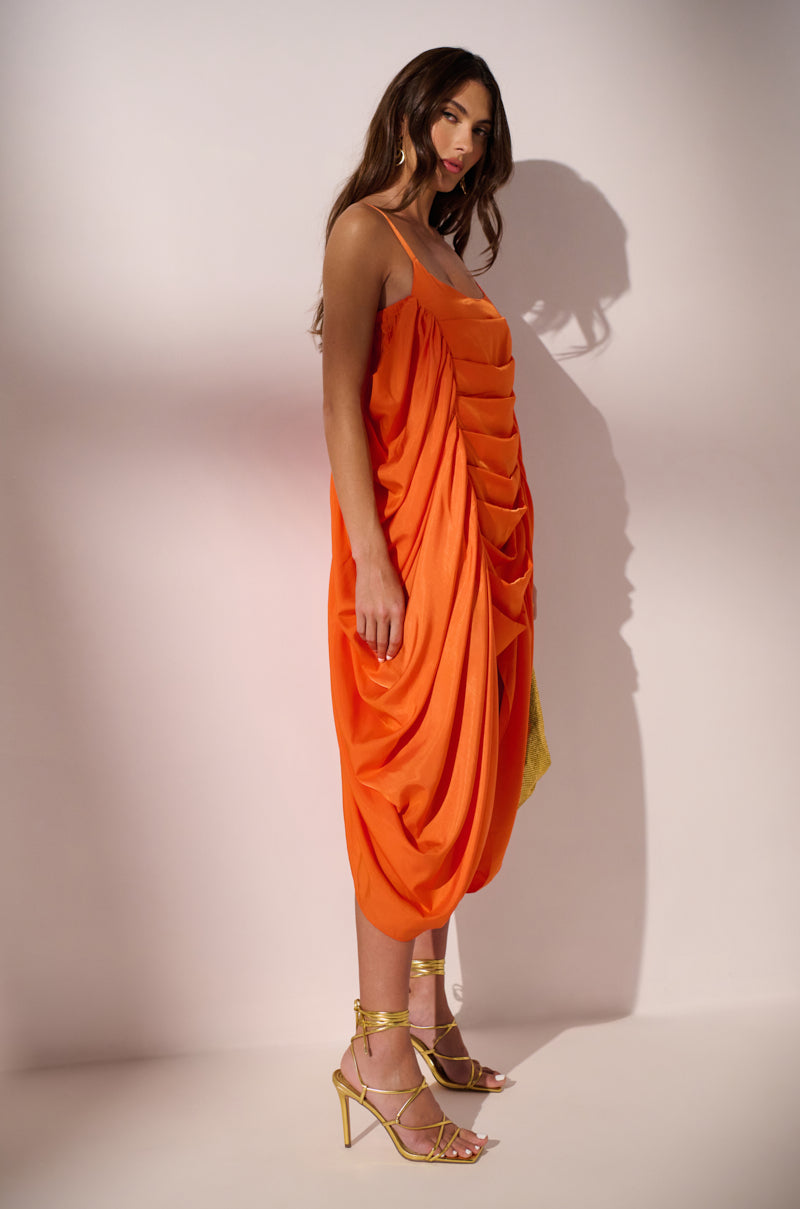 Extra View Smooth Operator Ruched Mini Dress In Orange