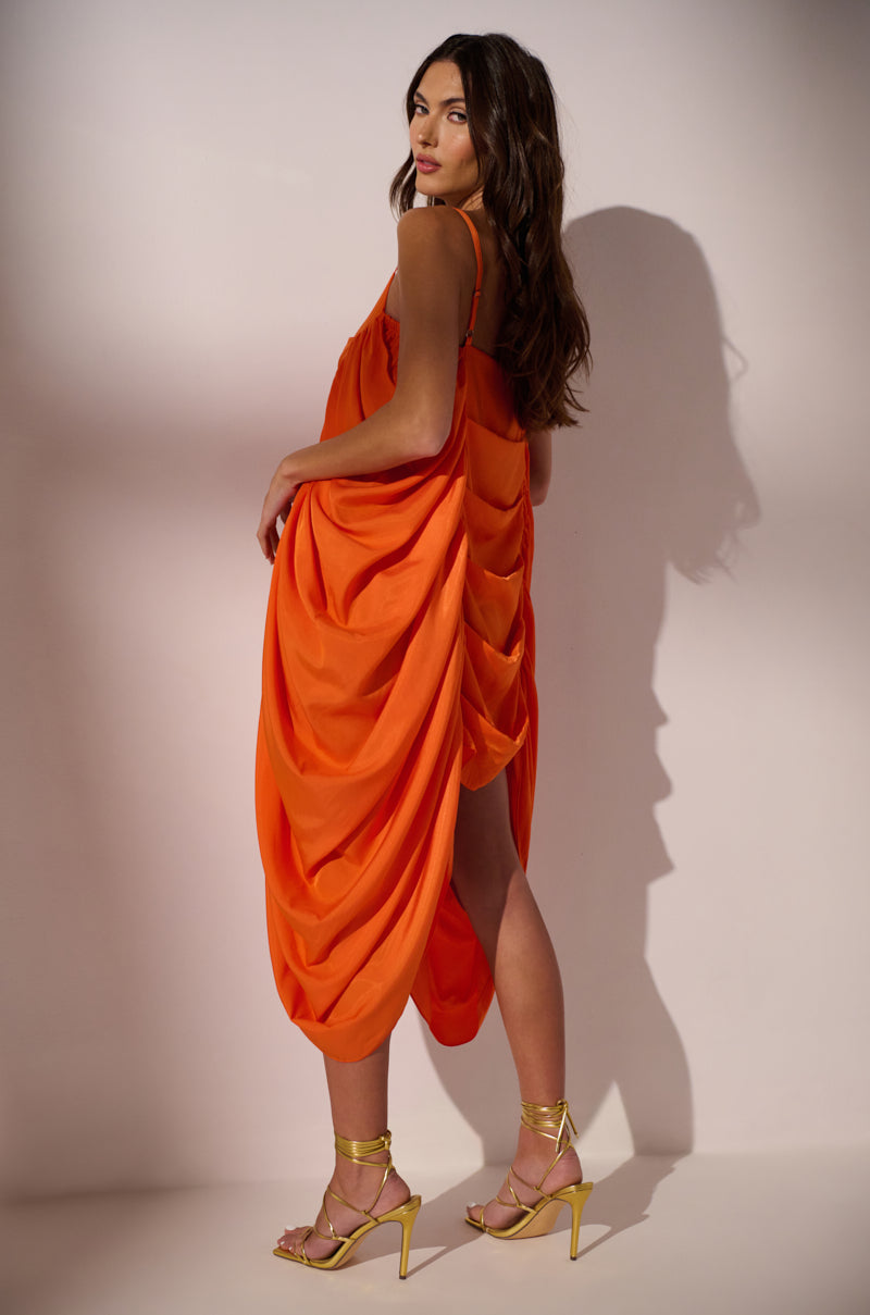 Extra View Smooth Operator Ruched Mini Dress In Orange